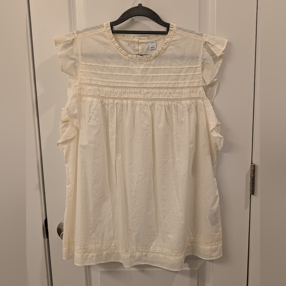Old Navy White Ruffled Bib Collar Blouse